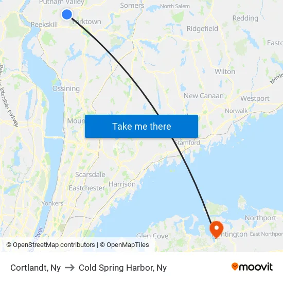 Cortlandt to Cold Spring Harbor, Ny map