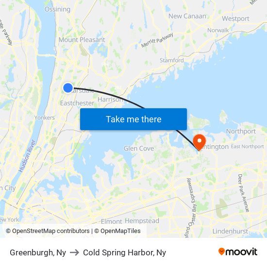 Greenburgh, Ny to Cold Spring Harbor, Ny map