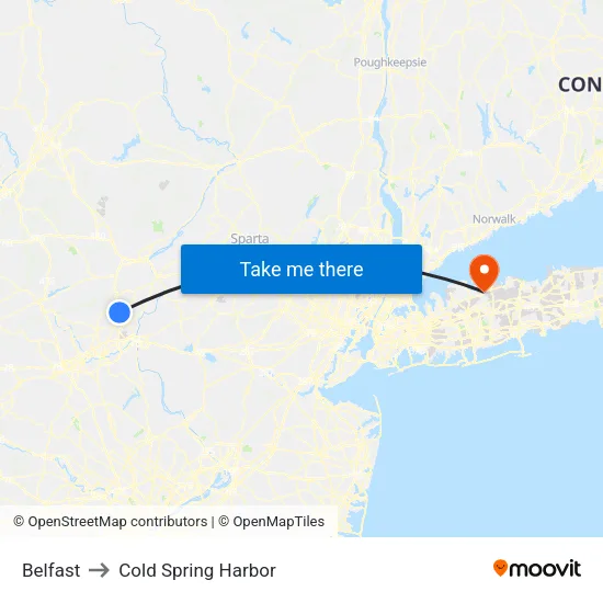 Belfast to Cold Spring Harbor map