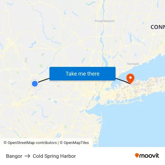 Bangor to Cold Spring Harbor map