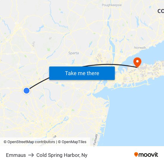 Emmaus to Cold Spring Harbor, Ny map