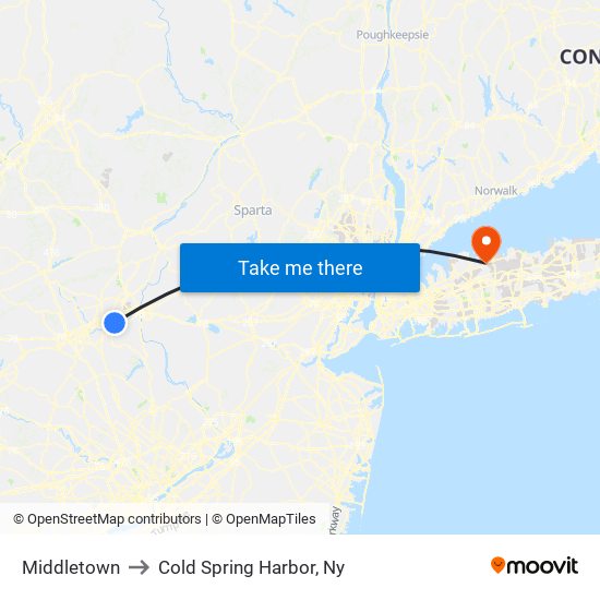 Middletown to Cold Spring Harbor, Ny map