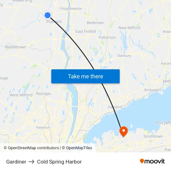 Gardiner to Cold Spring Harbor map