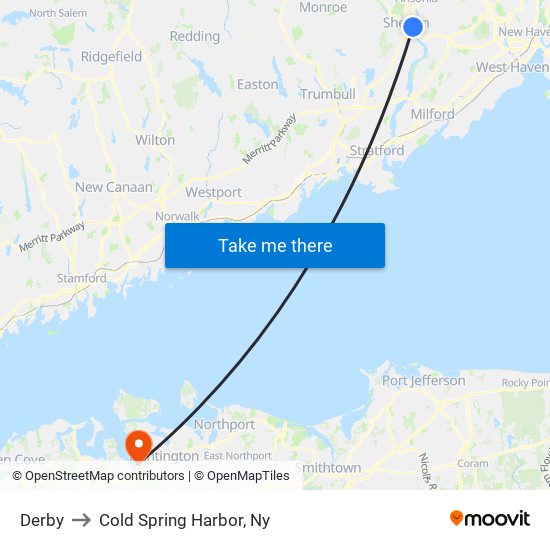 Derby to Cold Spring Harbor, Ny map