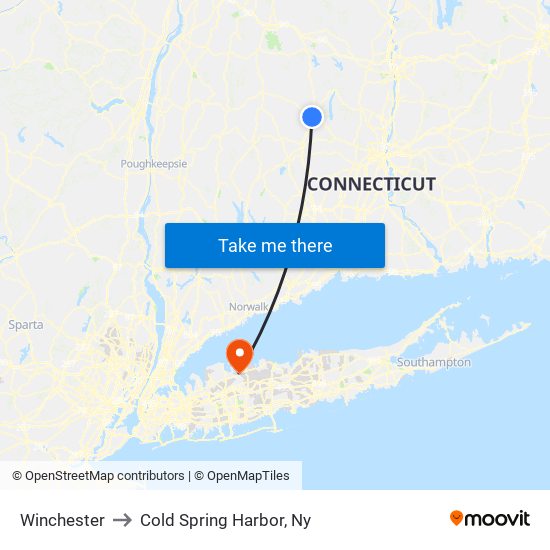 Winchester to Cold Spring Harbor, Ny map