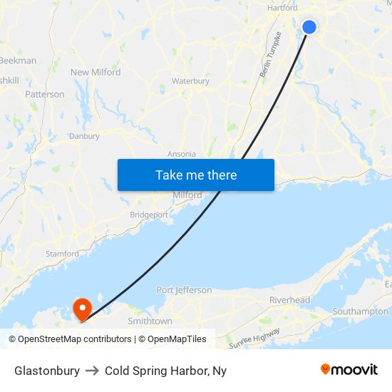 Glastonbury to Cold Spring Harbor, Ny map