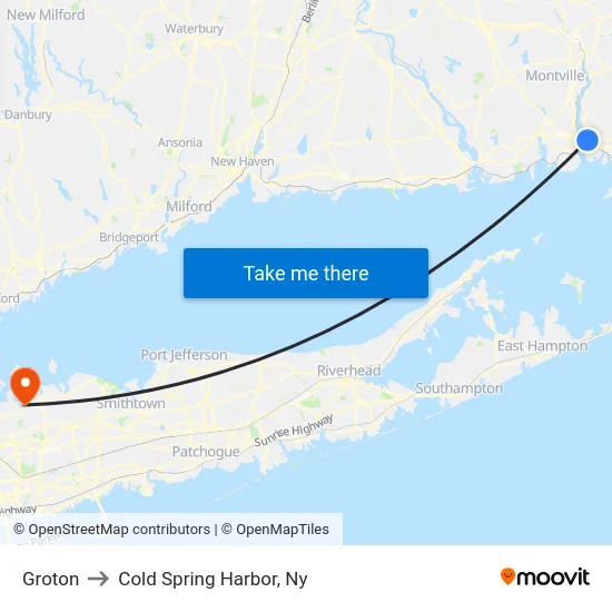 Groton to Cold Spring Harbor, Ny map