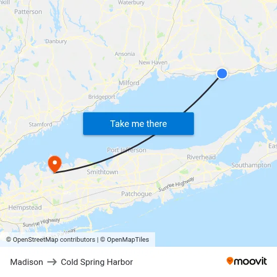 Madison to Cold Spring Harbor map