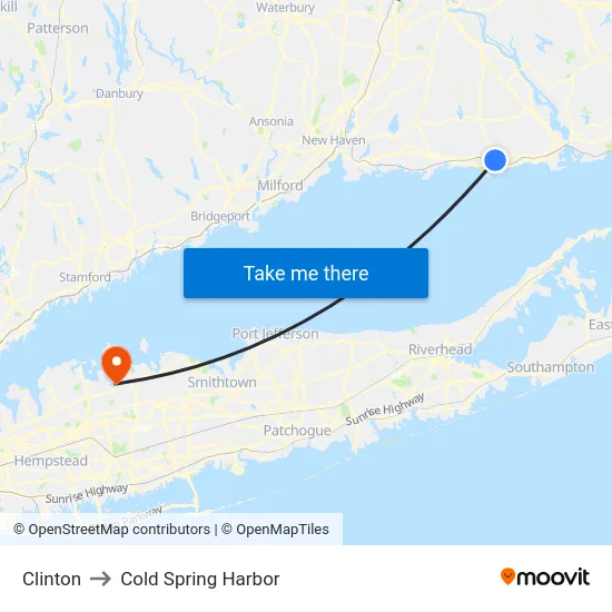 Clinton to Cold Spring Harbor map