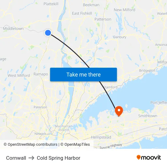 Cornwall to Cold Spring Harbor map