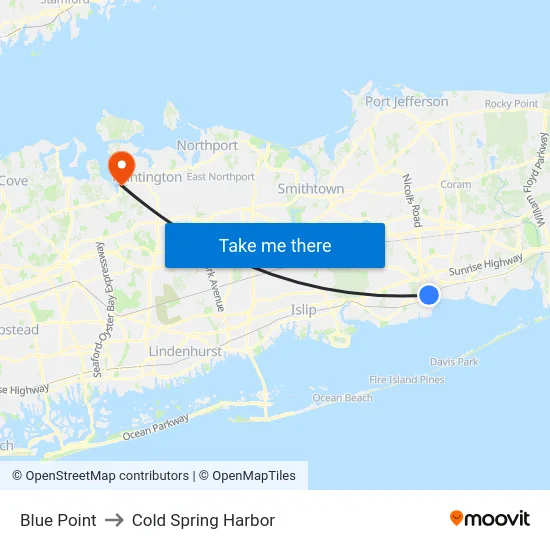 Blue Point to Cold Spring Harbor map