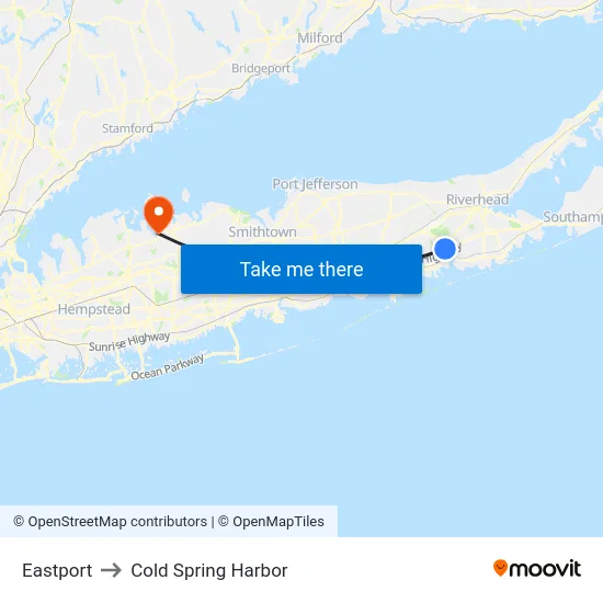 Eastport to Cold Spring Harbor map