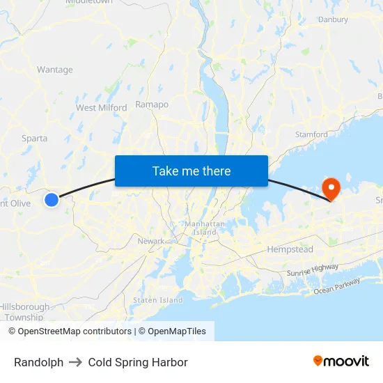 Randolph to Cold Spring Harbor map