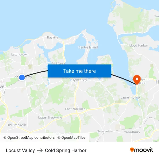 Locust Valley to Cold Spring Harbor map