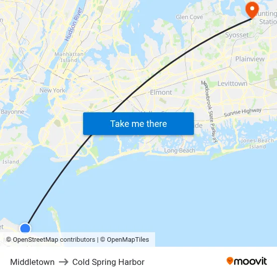 Middletown to Cold Spring Harbor map