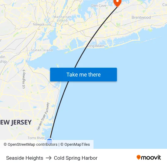 Seaside Heights to Cold Spring Harbor map