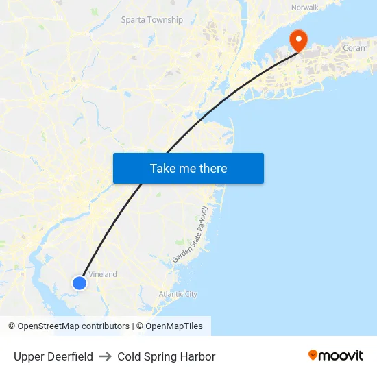 Upper Deerfield to Cold Spring Harbor map