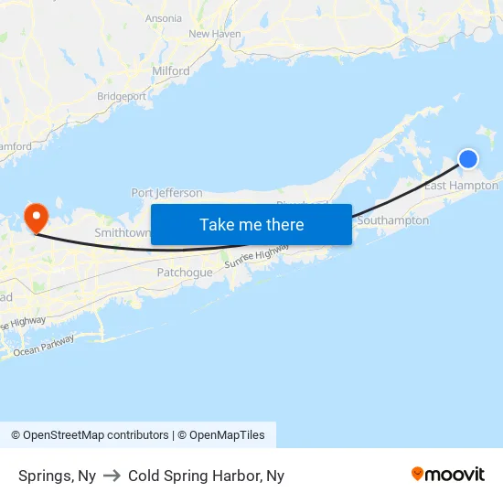 Springs, Ny to Cold Spring Harbor, Ny map