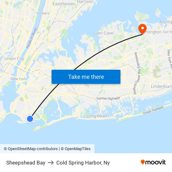 Sheepshead Bay to Cold Spring Harbor, Ny map