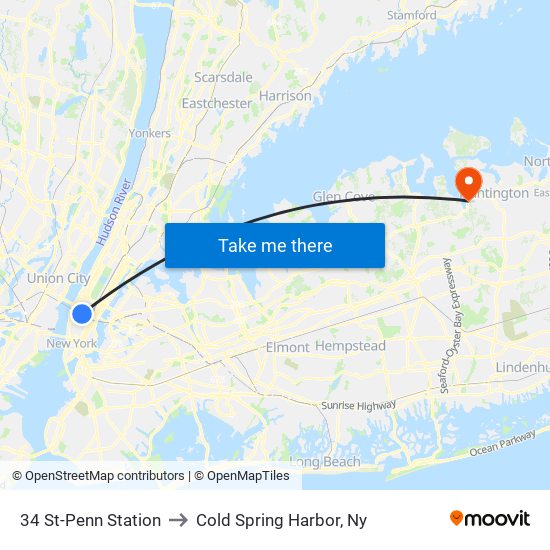 34 St-Penn Station to Cold Spring Harbor, Ny map