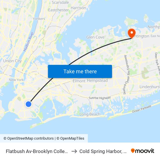 Flatbush Av-Brooklyn College to Cold Spring Harbor, Ny map