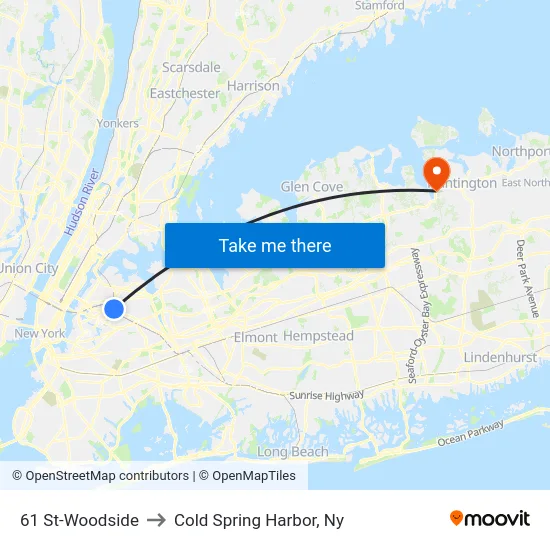 61 St-Woodside to Cold Spring Harbor, Ny map