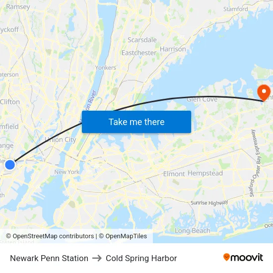 Newark Penn Station to Cold Spring Harbor map