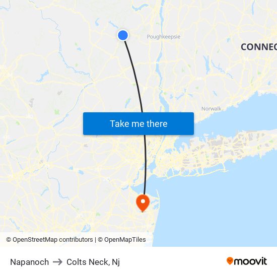 Napanoch to Colts Neck, Nj map