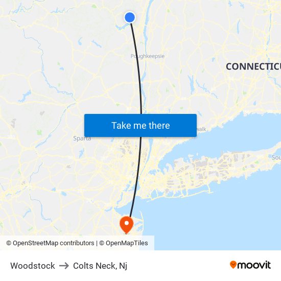 Woodstock to Colts Neck, Nj map