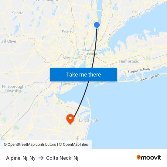 Alpine, Nj, Ny to Colts Neck, Nj map