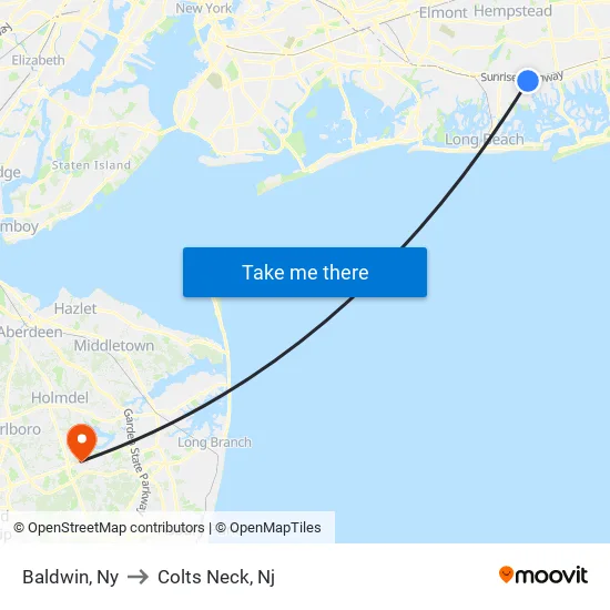 Baldwin to Colts Neck, Nj map