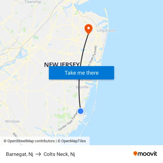 Barnegat to Colts Neck, Nj map
