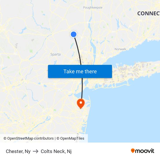 Chester, Ny to Colts Neck, Nj map