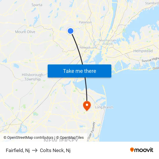 Fairfield to Colts Neck, Nj map