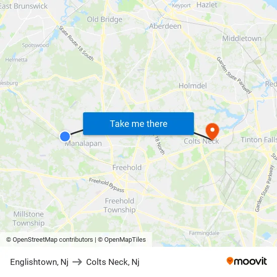 Englishtown to Colts Neck, Nj map