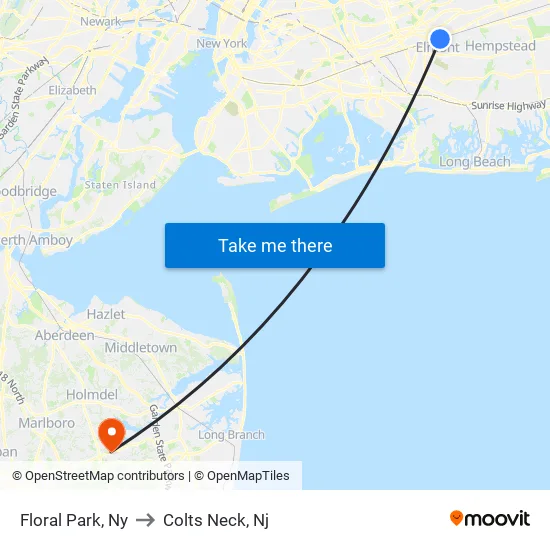 Floral Park to Colts Neck, Nj map