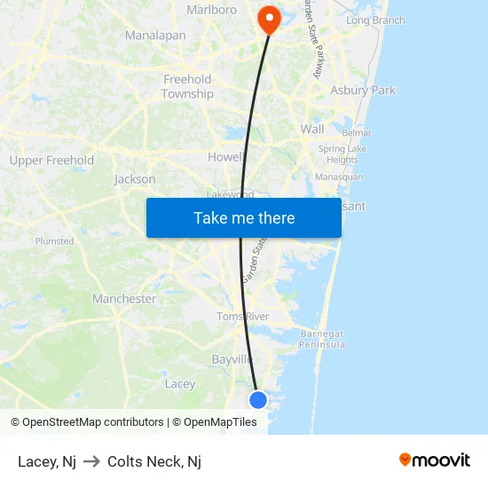 Lacey to Colts Neck, Nj map