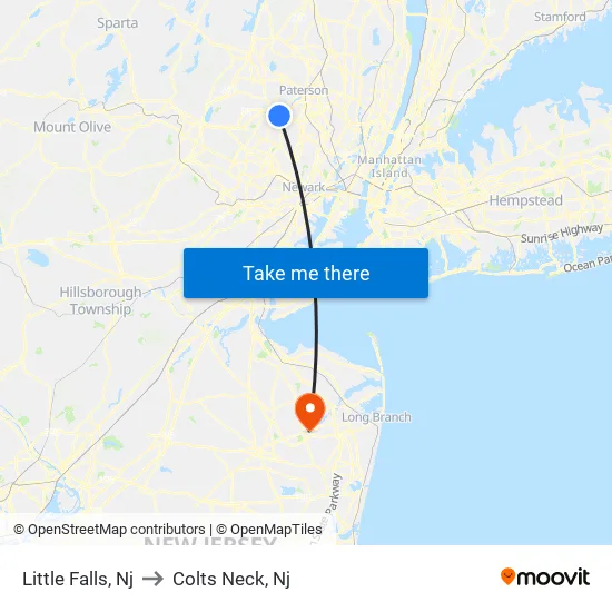 Little Falls to Colts Neck, Nj map