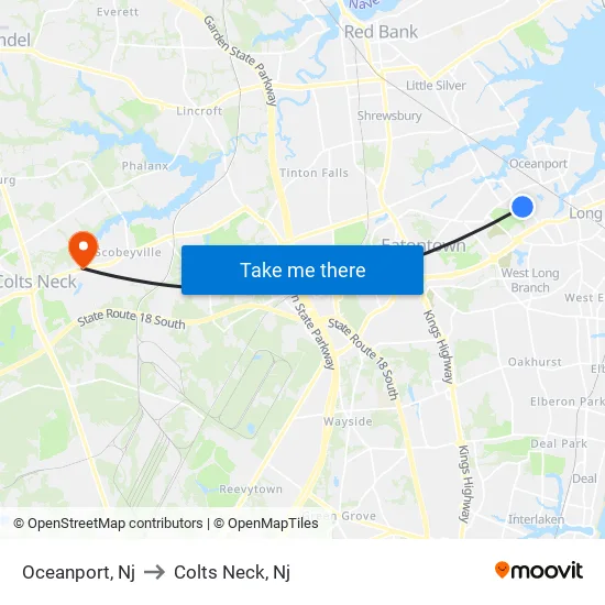 Oceanport to Colts Neck, Nj map
