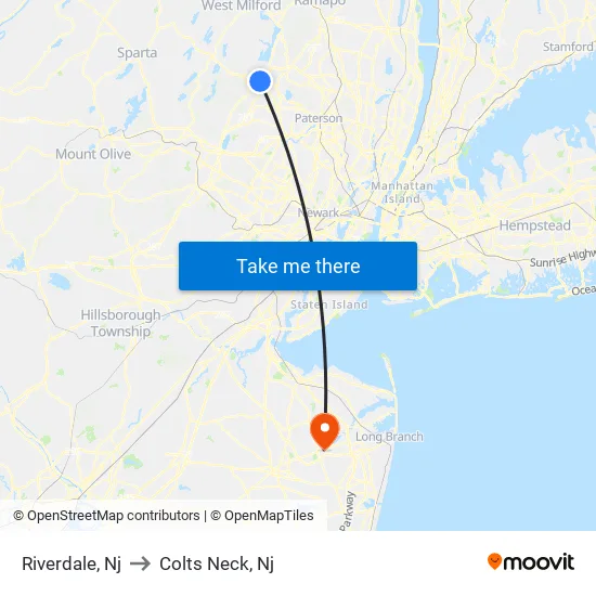 Riverdale to Colts Neck, Nj map