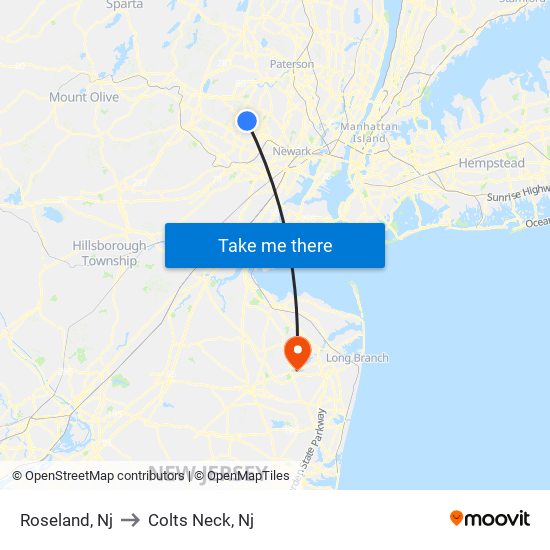 Roseland, Nj to Colts Neck, Nj map