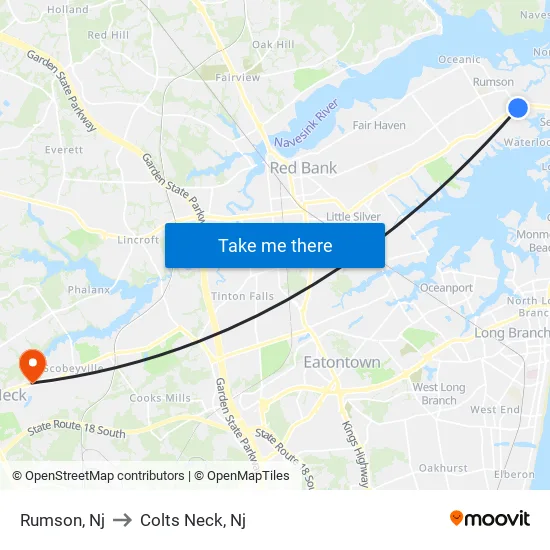 Rumson to Colts Neck, Nj map