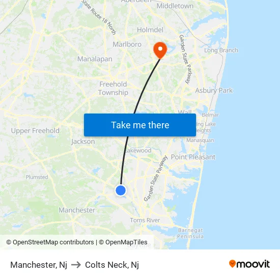 Manchester to Colts Neck, Nj map