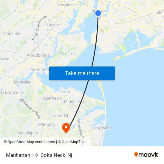 Manhattan to Colts Neck, Nj map