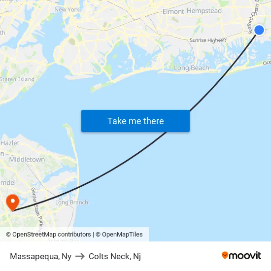 Massapequa to Colts Neck, Nj map