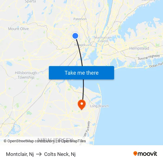 Montclair to Colts Neck, Nj map