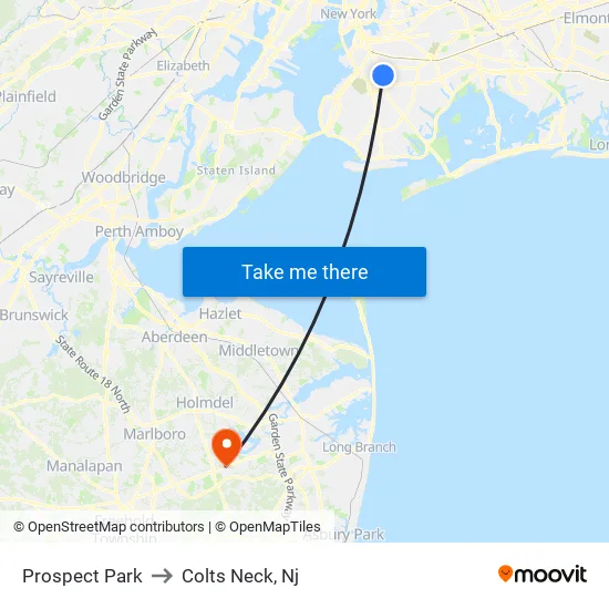 Prospect Park to Colts Neck, Nj map