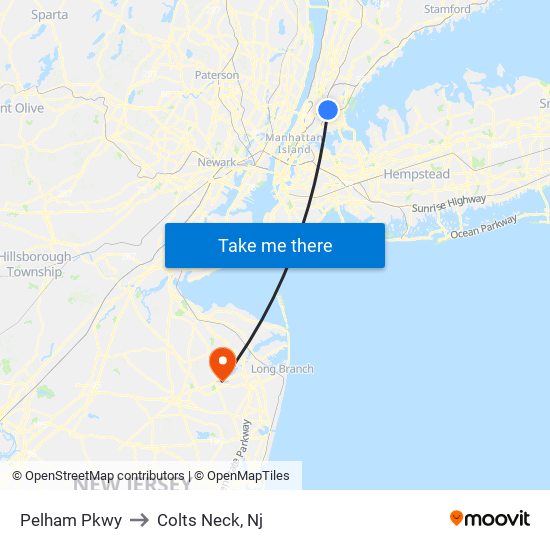 Pelham Pkwy to Colts Neck, Nj map