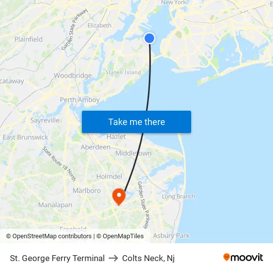 St. George Ferry Terminal to Colts Neck, Nj map