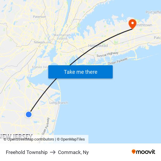 Freehold Township to Commack, Ny map